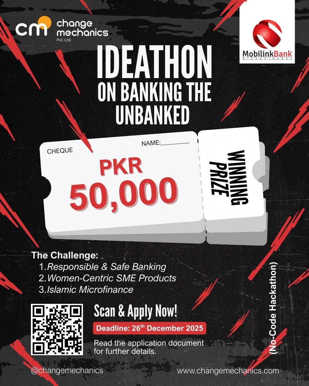Change Mechanics and Mobilink Microfinance Bank announce the ‘Bank the Unbanked’ No-Code Ideathon focused on women’s financial inclusion in Pakistan.